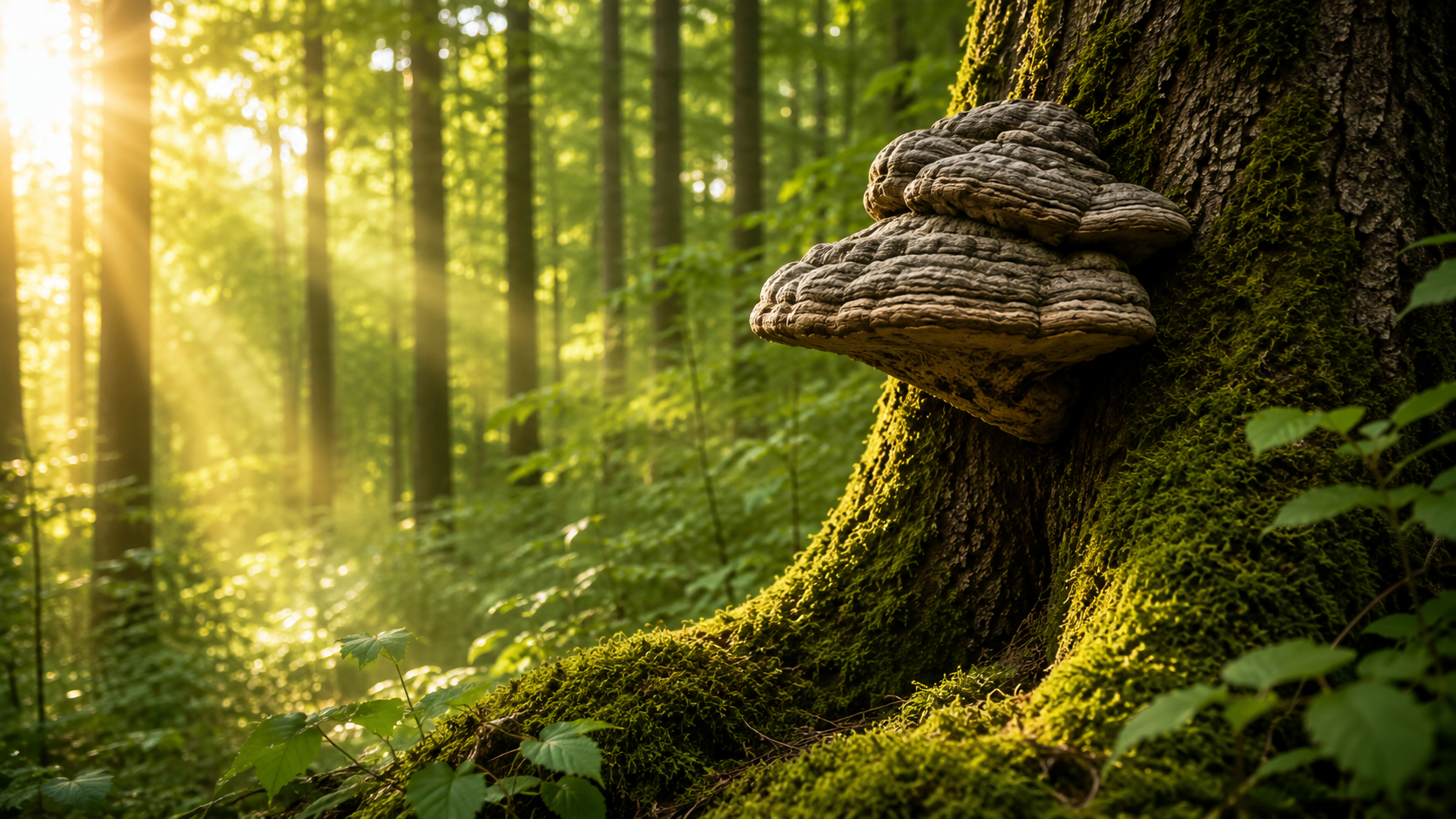 Zunderschwamm an einer Birke im Wald