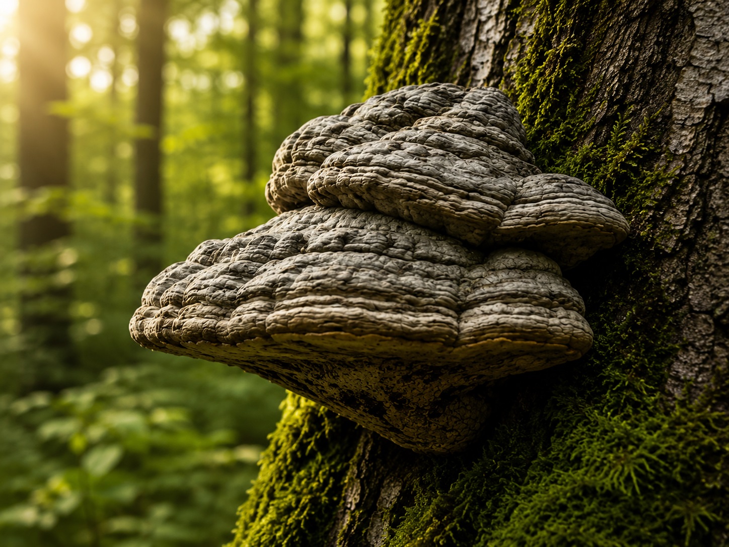 Zunderschwamm an einer Birke im Wald